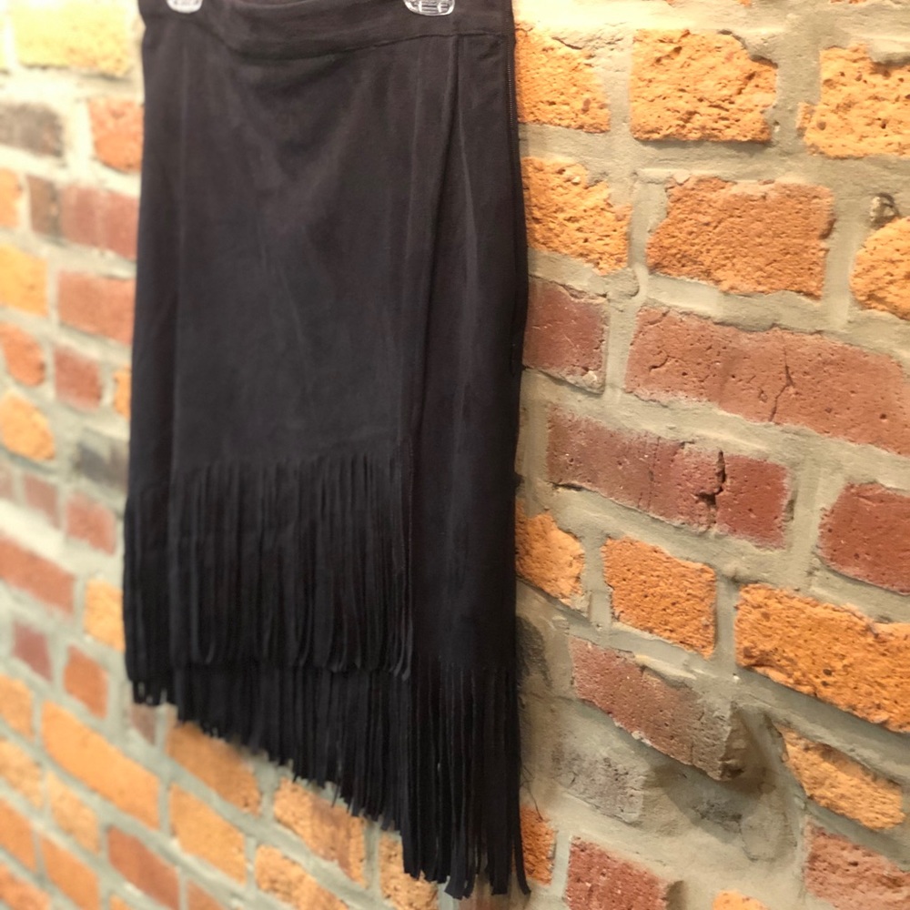 Black Suede Fringe Skirt
